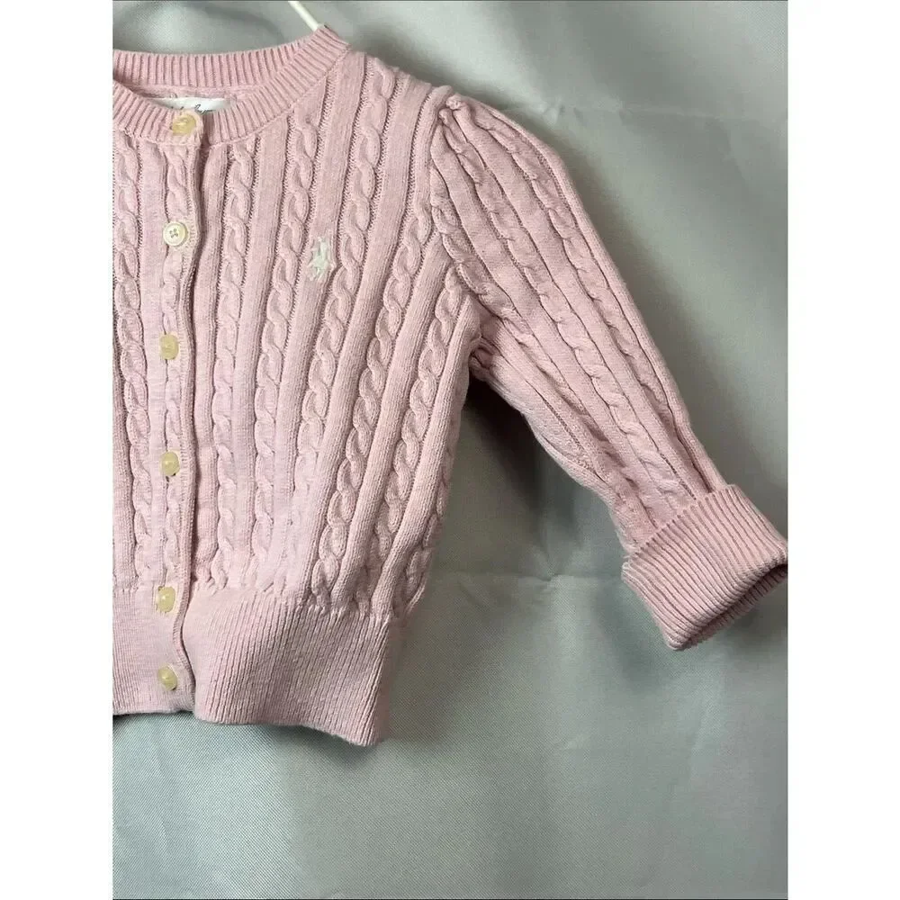 Ralph Lauren baby pink cotton cable cardigan sweater size 9 months